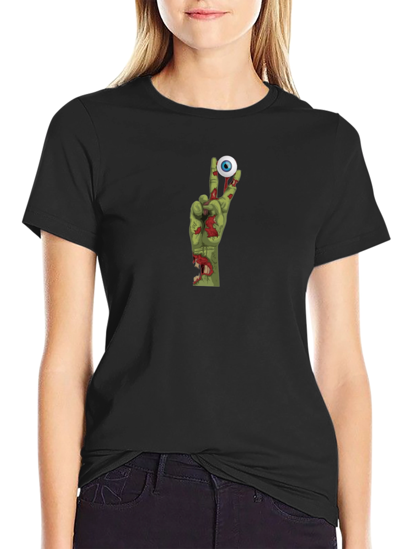 Zombie Hand Peace Sign Graphic T-Shirt