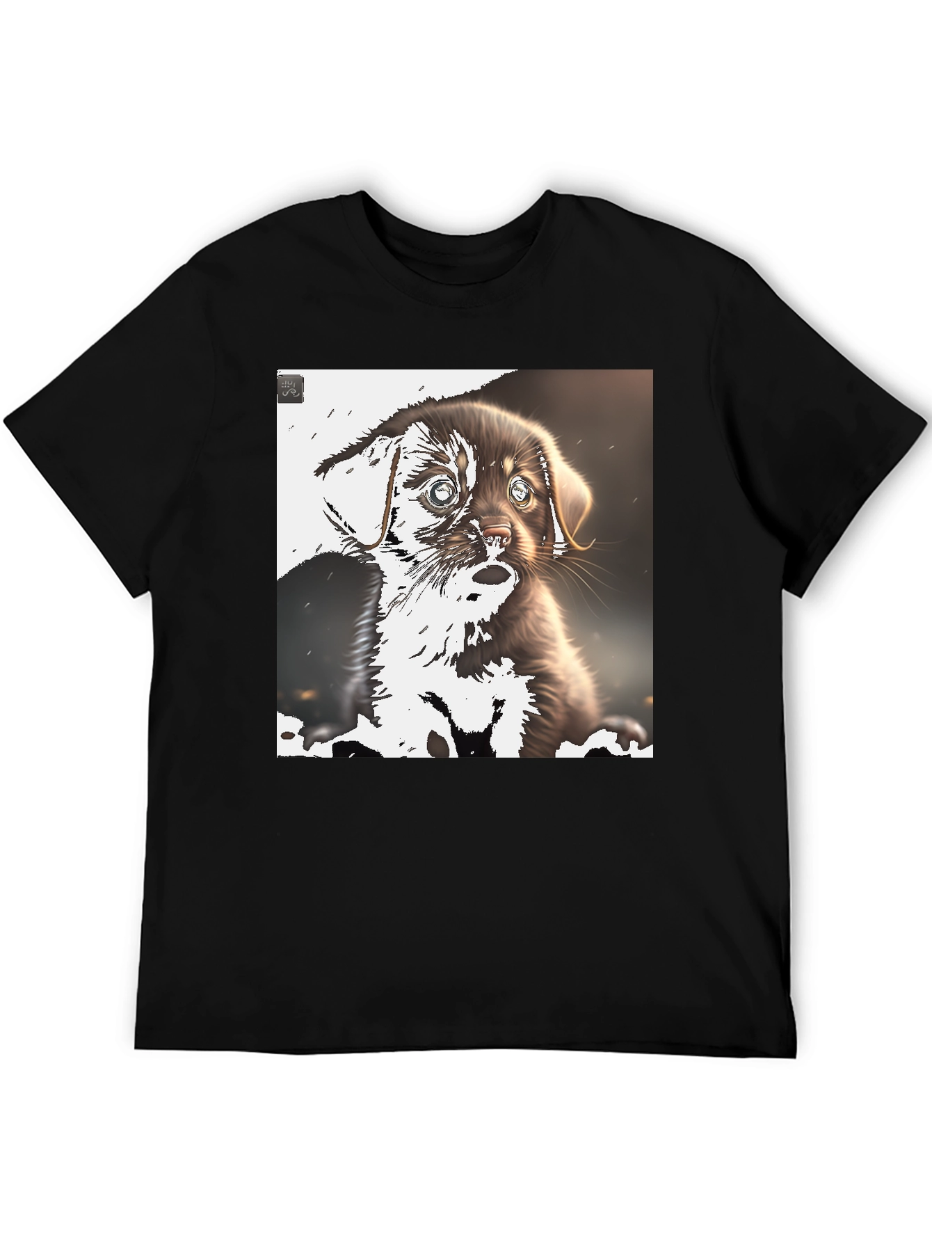 Cute Puppy Graphic Tee - Black Casual T-Shirt