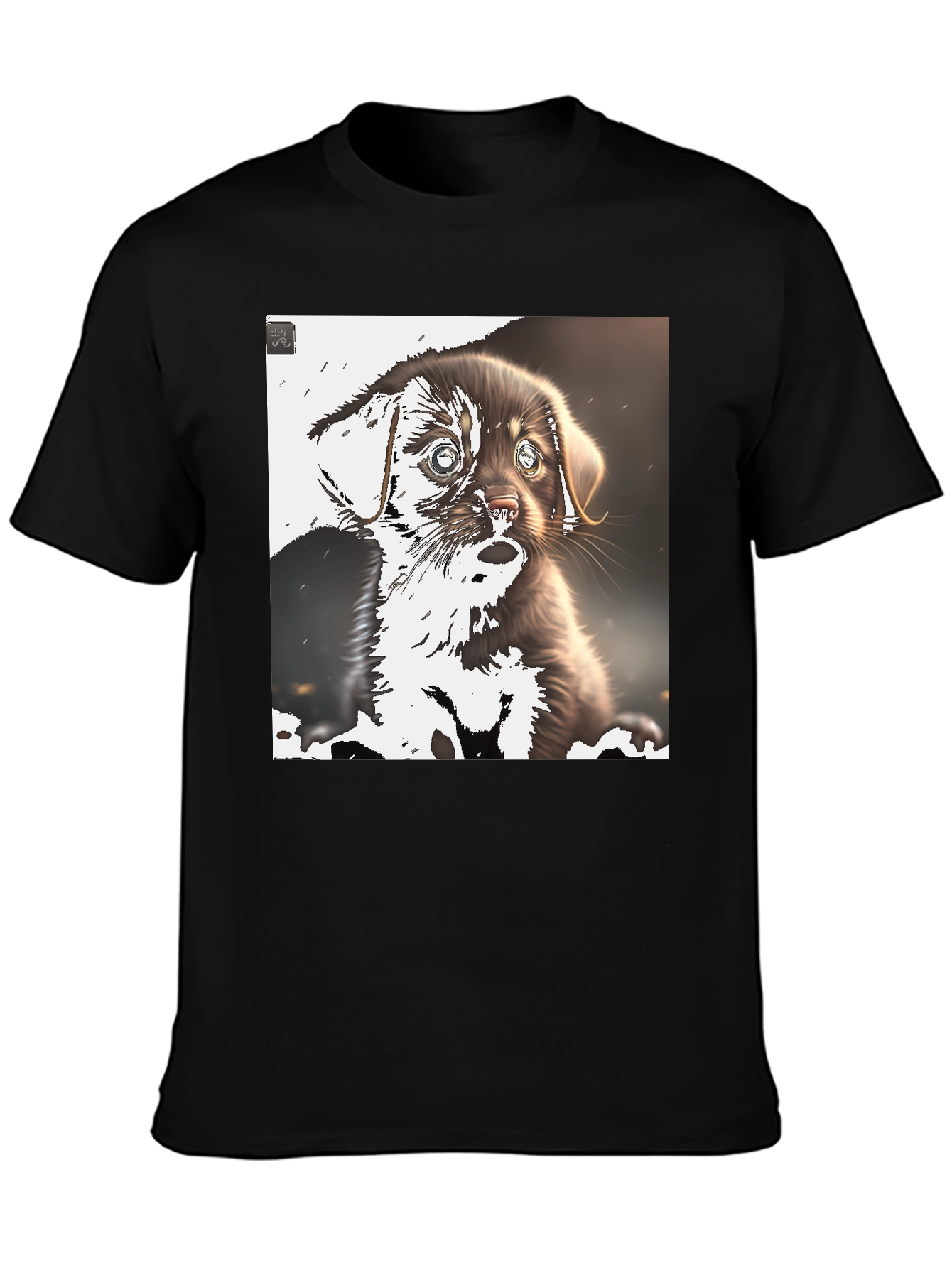 Cute Puppy Graphic Tee - Black Casual T-Shirt