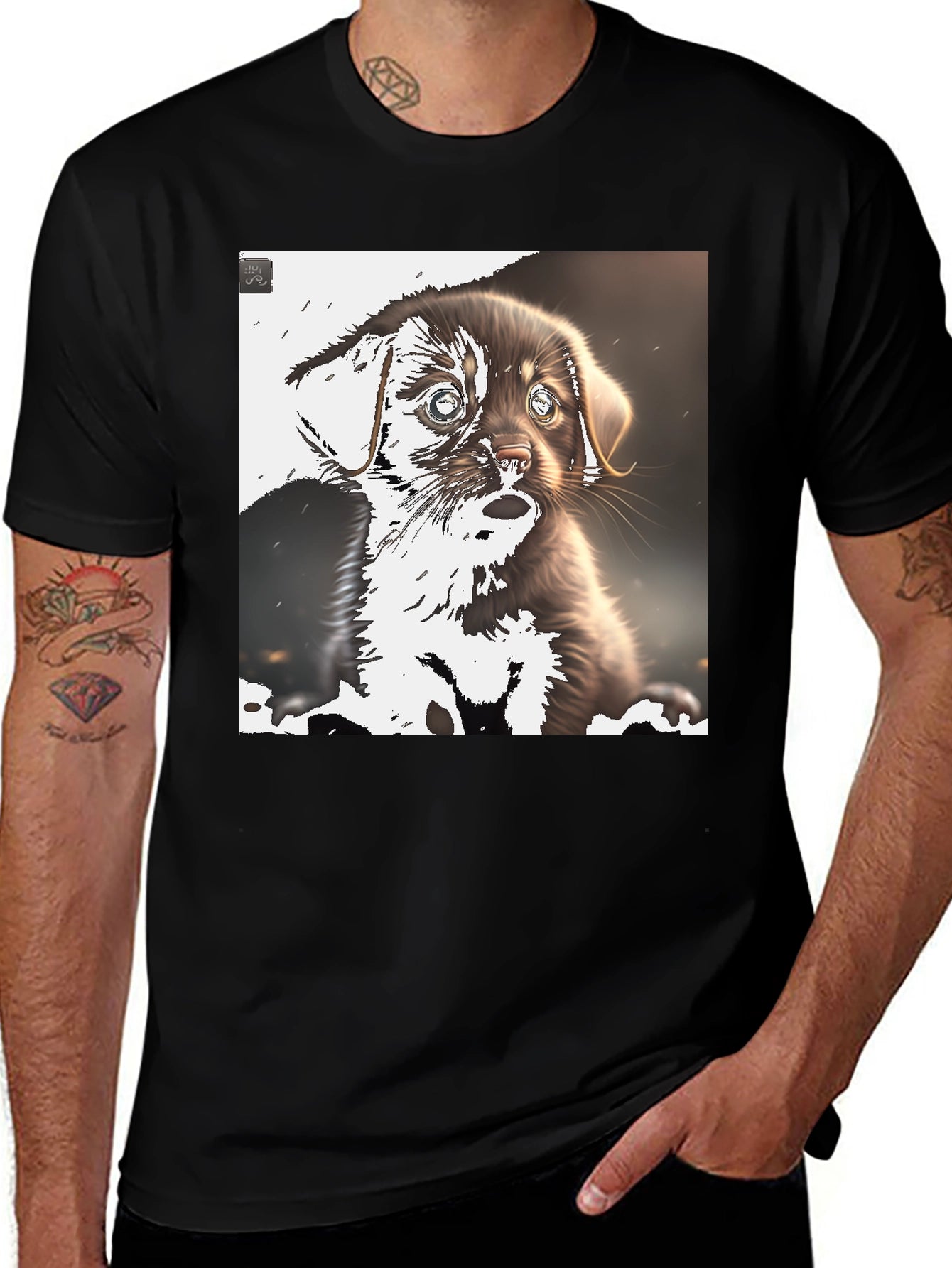 Cute Puppy Graphic Tee - Black Casual T-Shirt