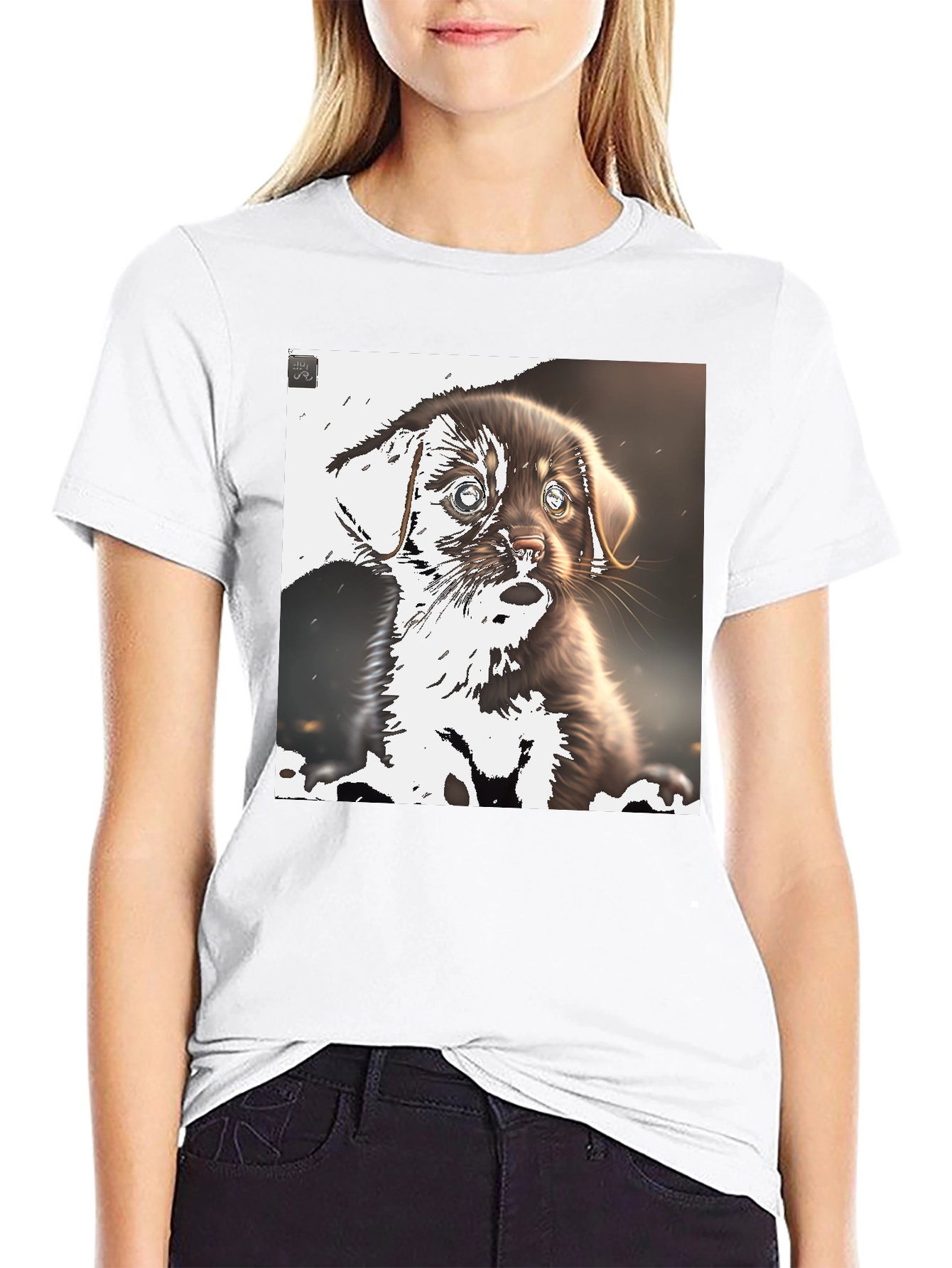 Cute Puppy Graphic Tee - Black Casual T-Shirt