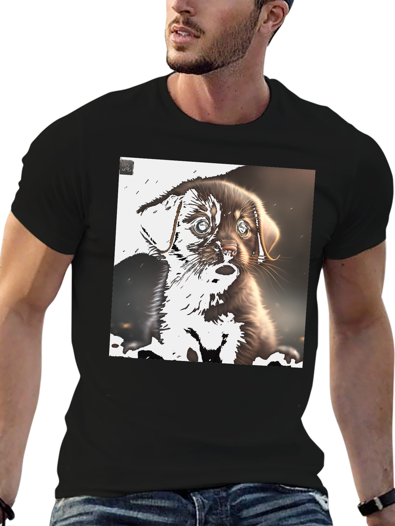 Cute Puppy Graphic Tee - Black Casual T-Shirt