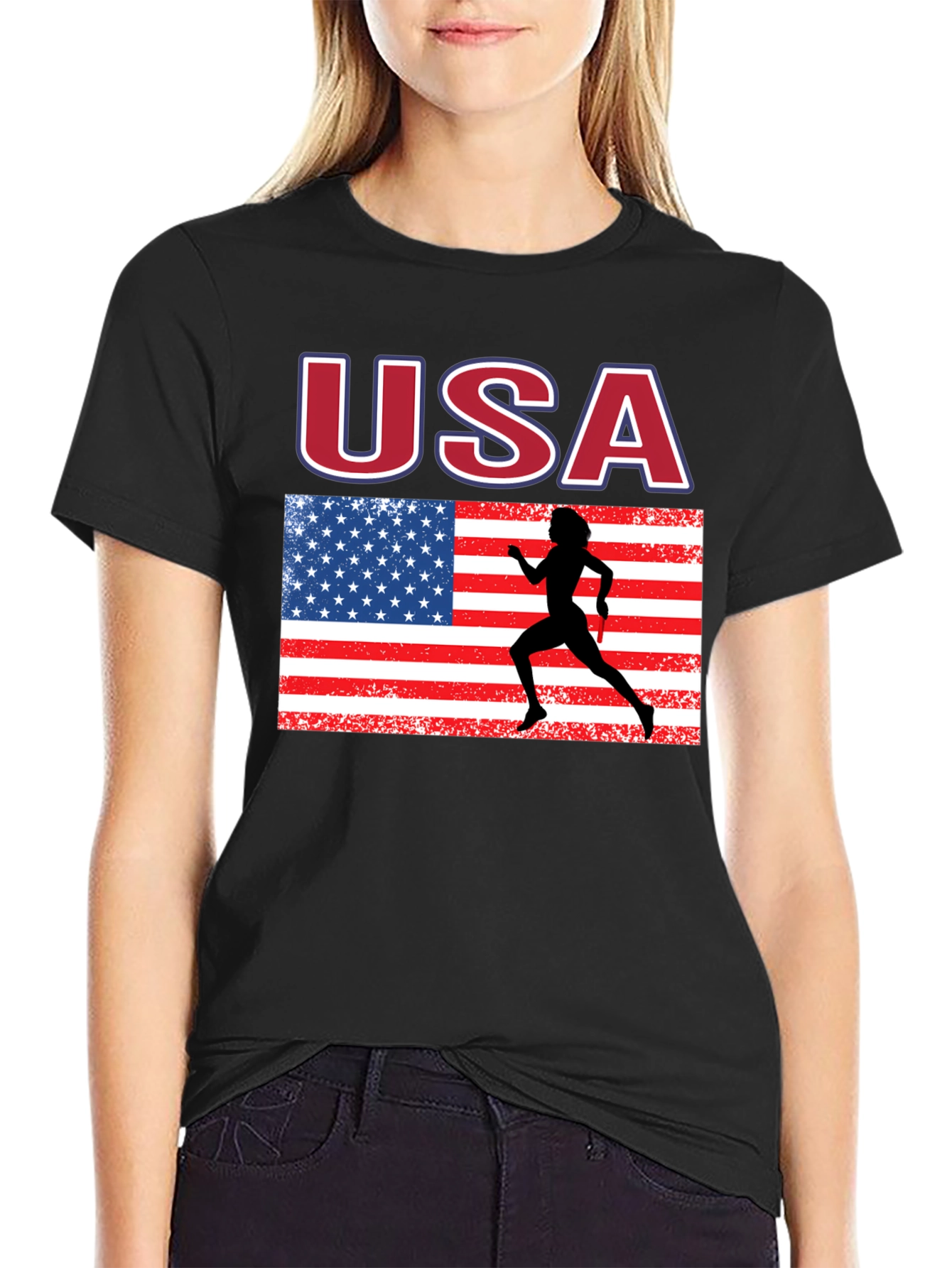 USA Flag Runner Graphic T-Shirt