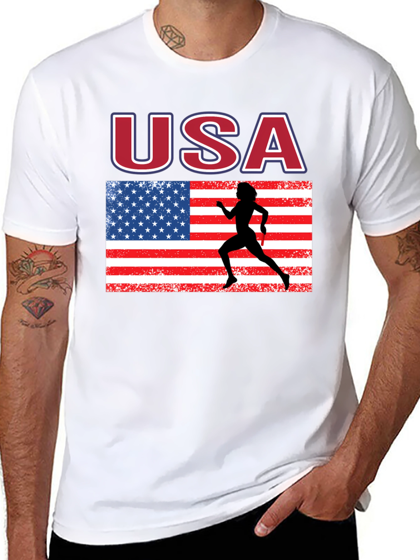 USA Flag Runner Graphic T-Shirt