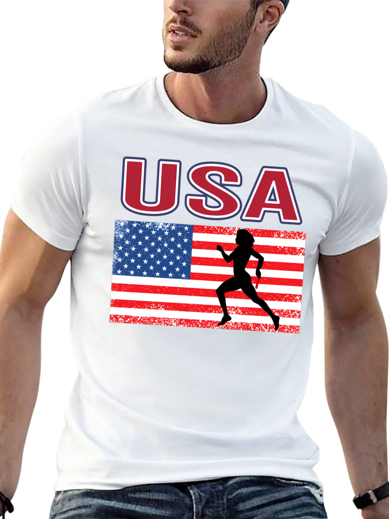 USA Flag Runner Graphic T-Shirt