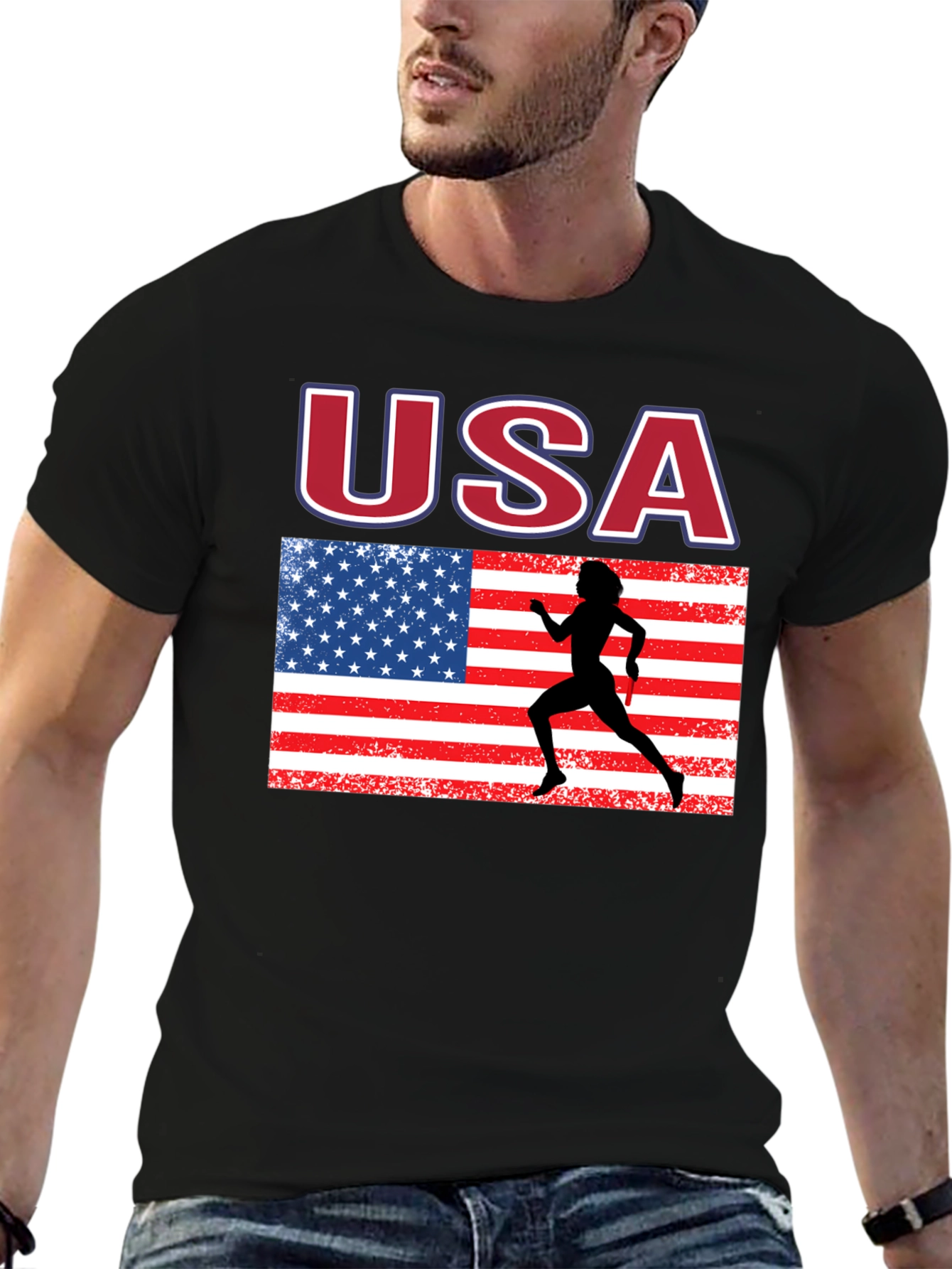 USA Flag Runner Graphic T-Shirt