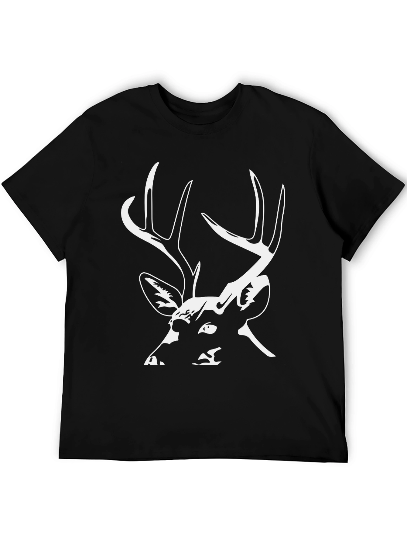 Deer Graphic Tee - Black Cotton Casual T-Shirt