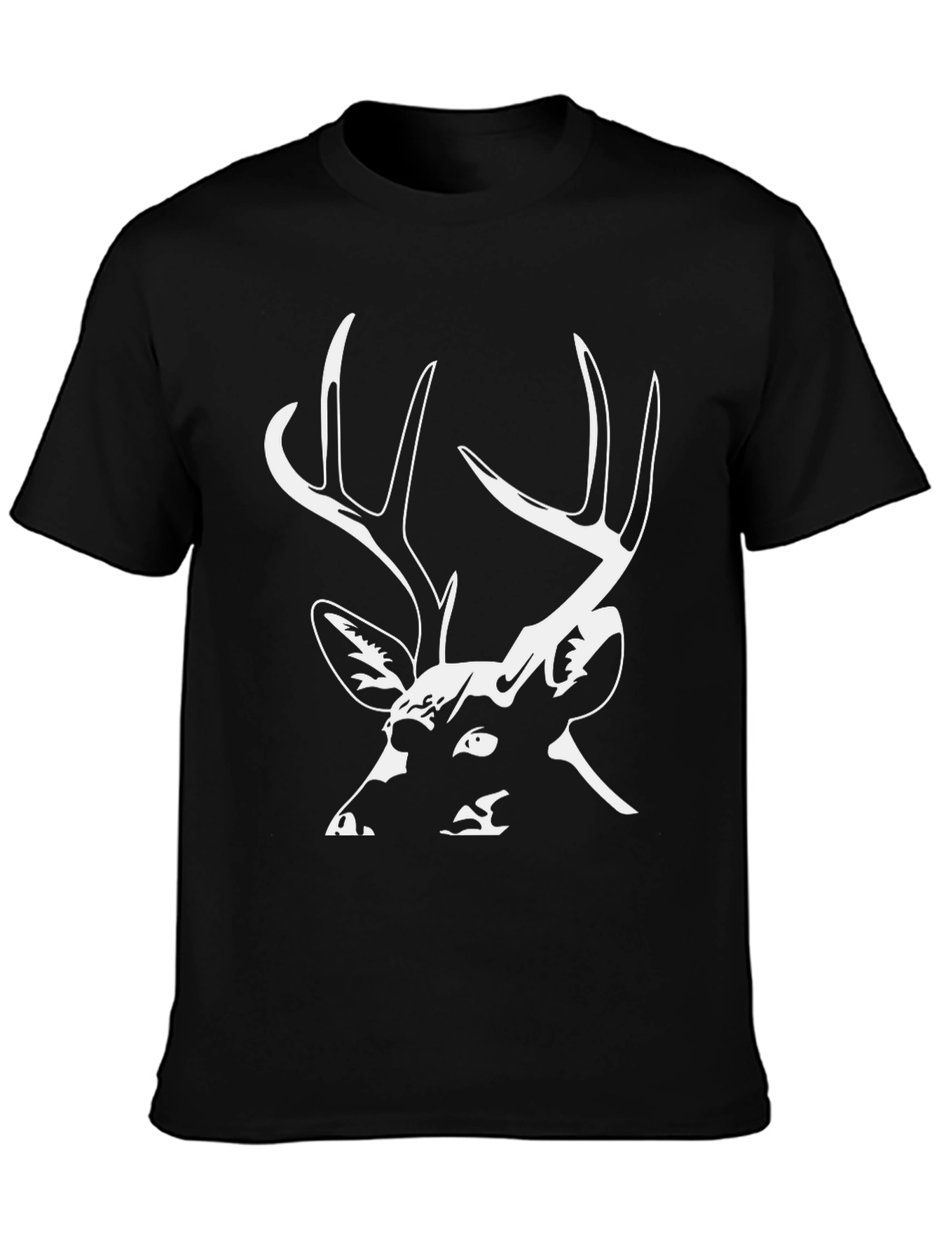 Deer Graphic Tee - Black Cotton Casual T-Shirt