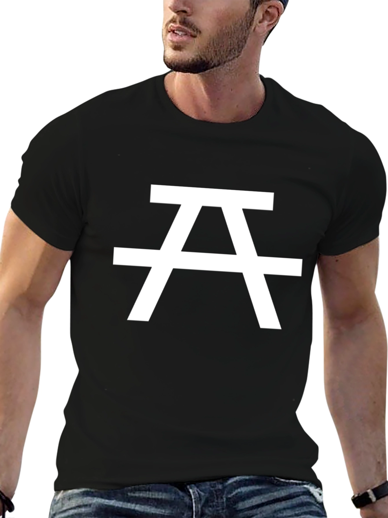 Minimalist Black T-Shirt with White Geometric Design