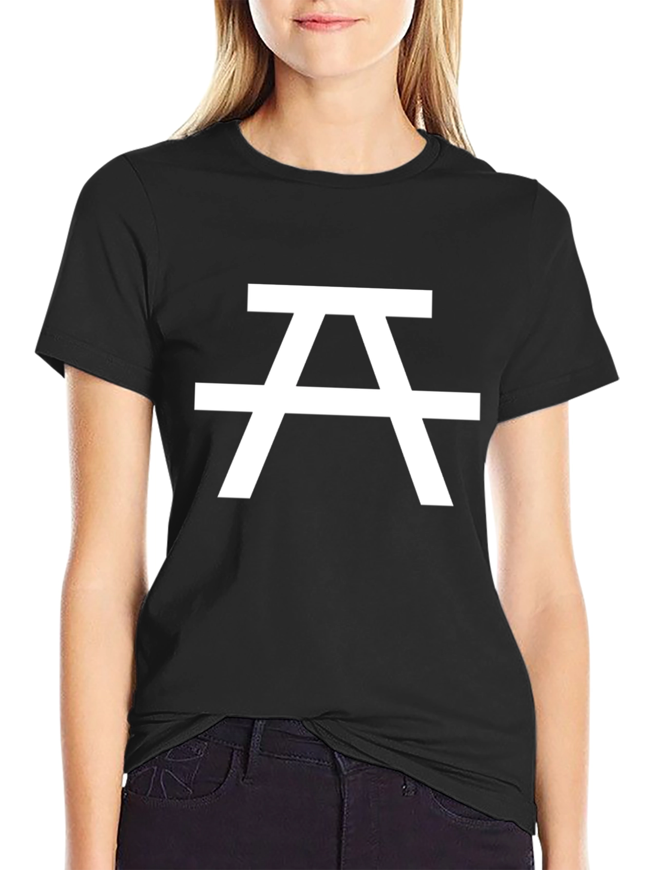 Minimalist Black T-Shirt with White Geometric Design