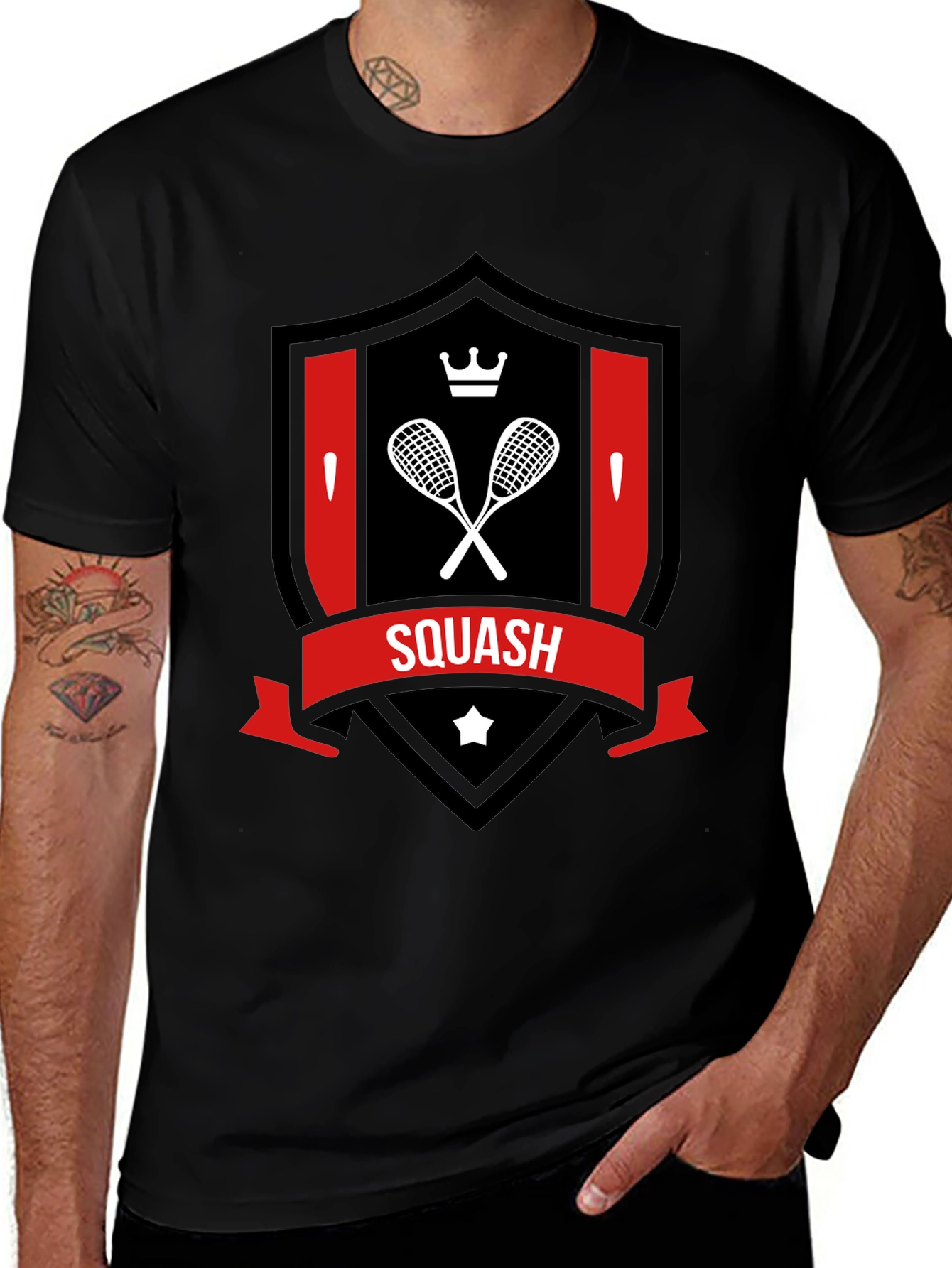 Squash Racket Crest T-Shirt - Sporty Graphic Tee