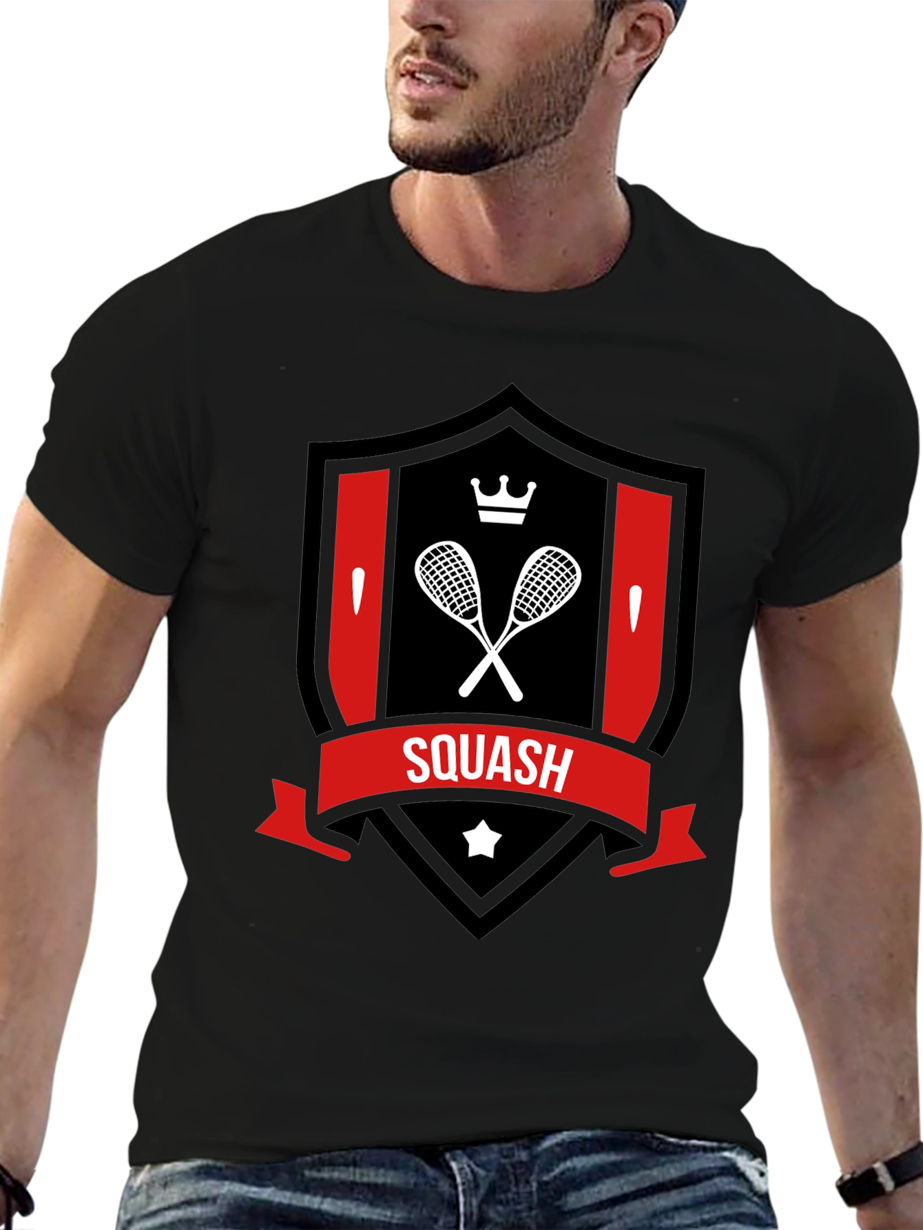 Squash Racket Crest T-Shirt - Sporty Graphic Tee