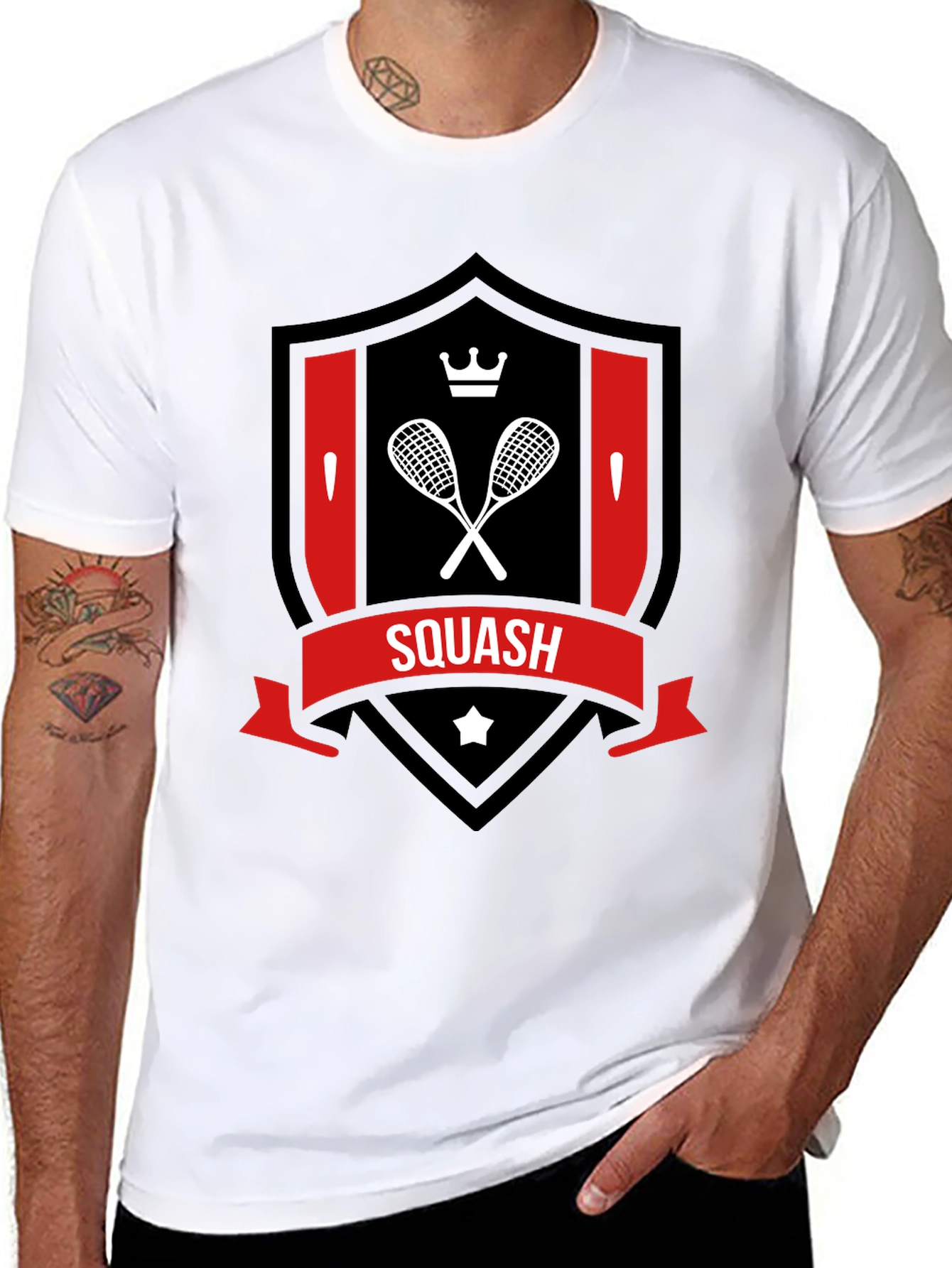 Squash Racket Crest T-Shirt - Sporty Graphic Tee