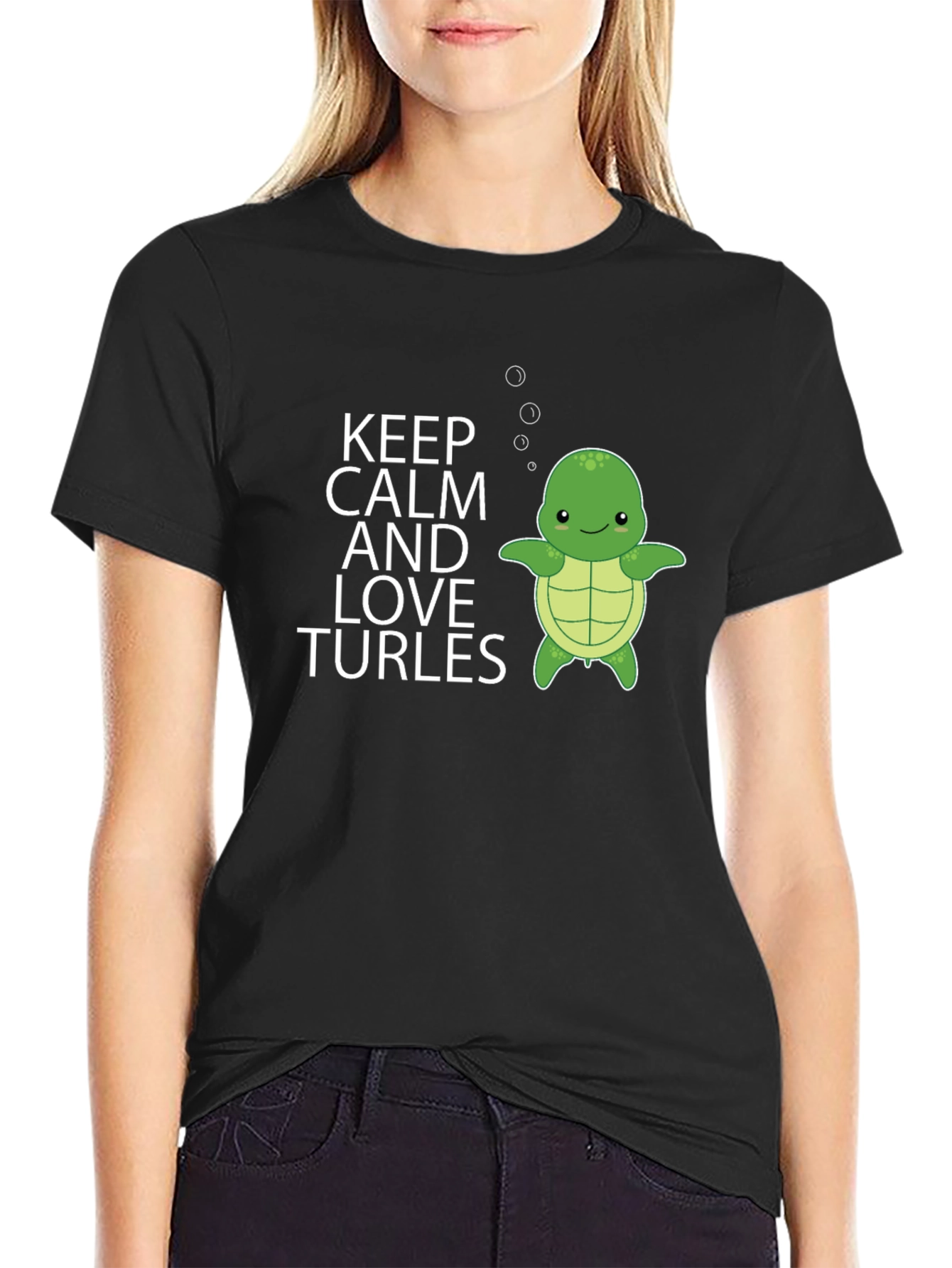 Keep Calm & Love Turtles Mens Black T-Shirt