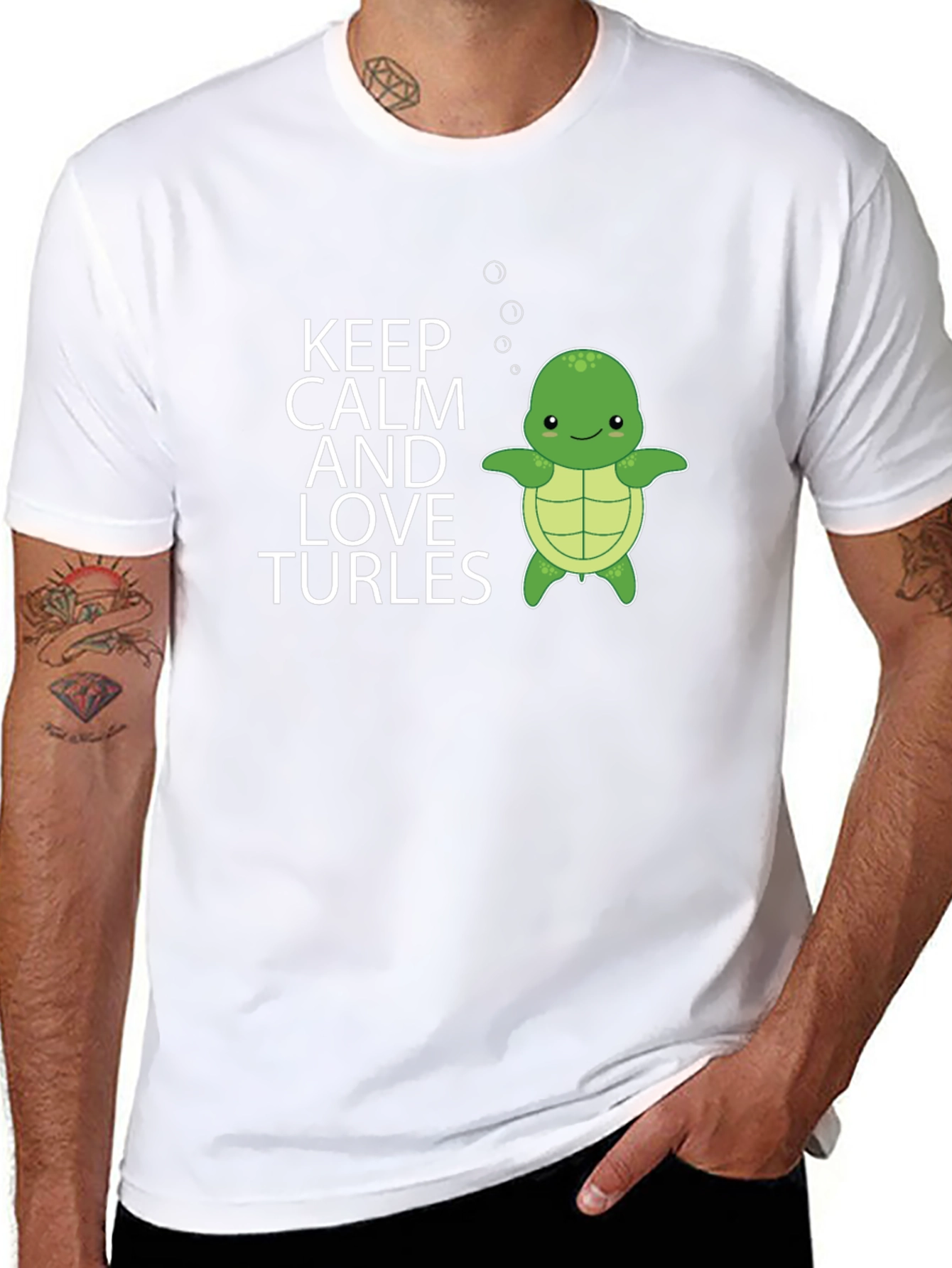 Keep Calm & Love Turtles Mens Black T-Shirt