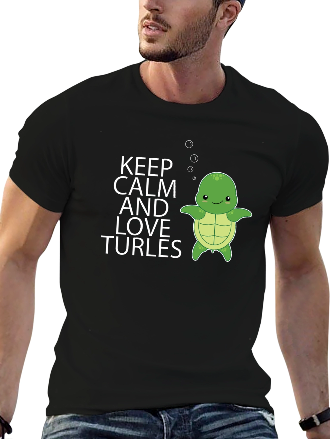 Keep Calm & Love Turtles Mens Black T-Shirt