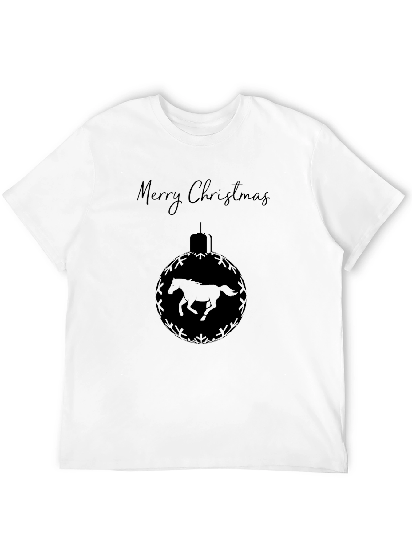 Merry Christmas Horse Ornament Black T-Shirt