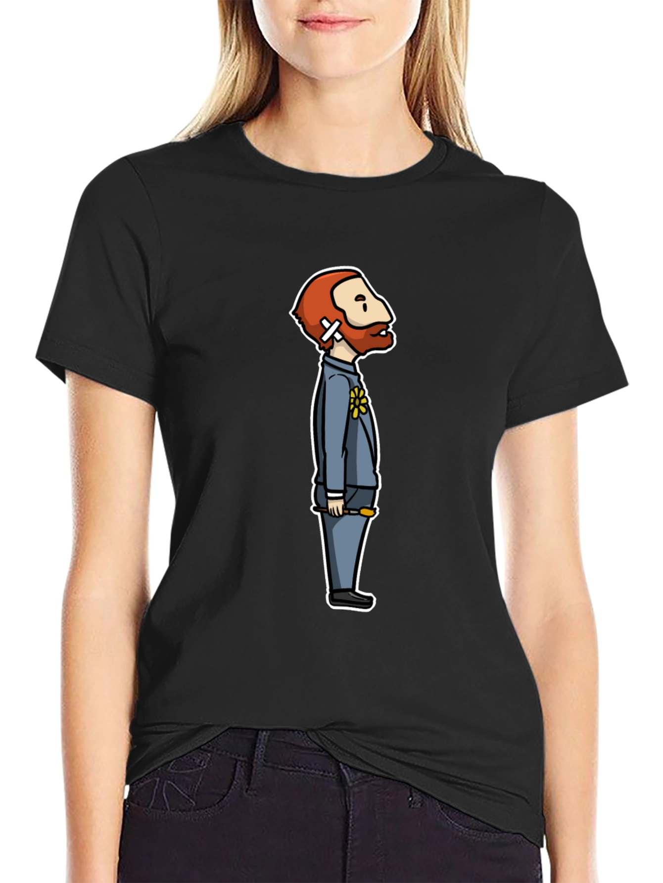 Van Gogh Cartoon Black T-Shirt