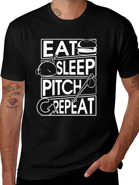 Eat Sleep Pitch Repeat T-Shirt - Baseball Lover Tee