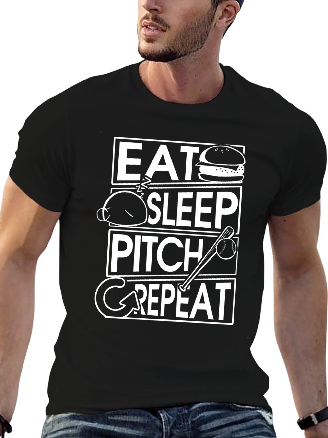 Eat Sleep Pitch Repeat T-Shirt - Baseball Lover Tee