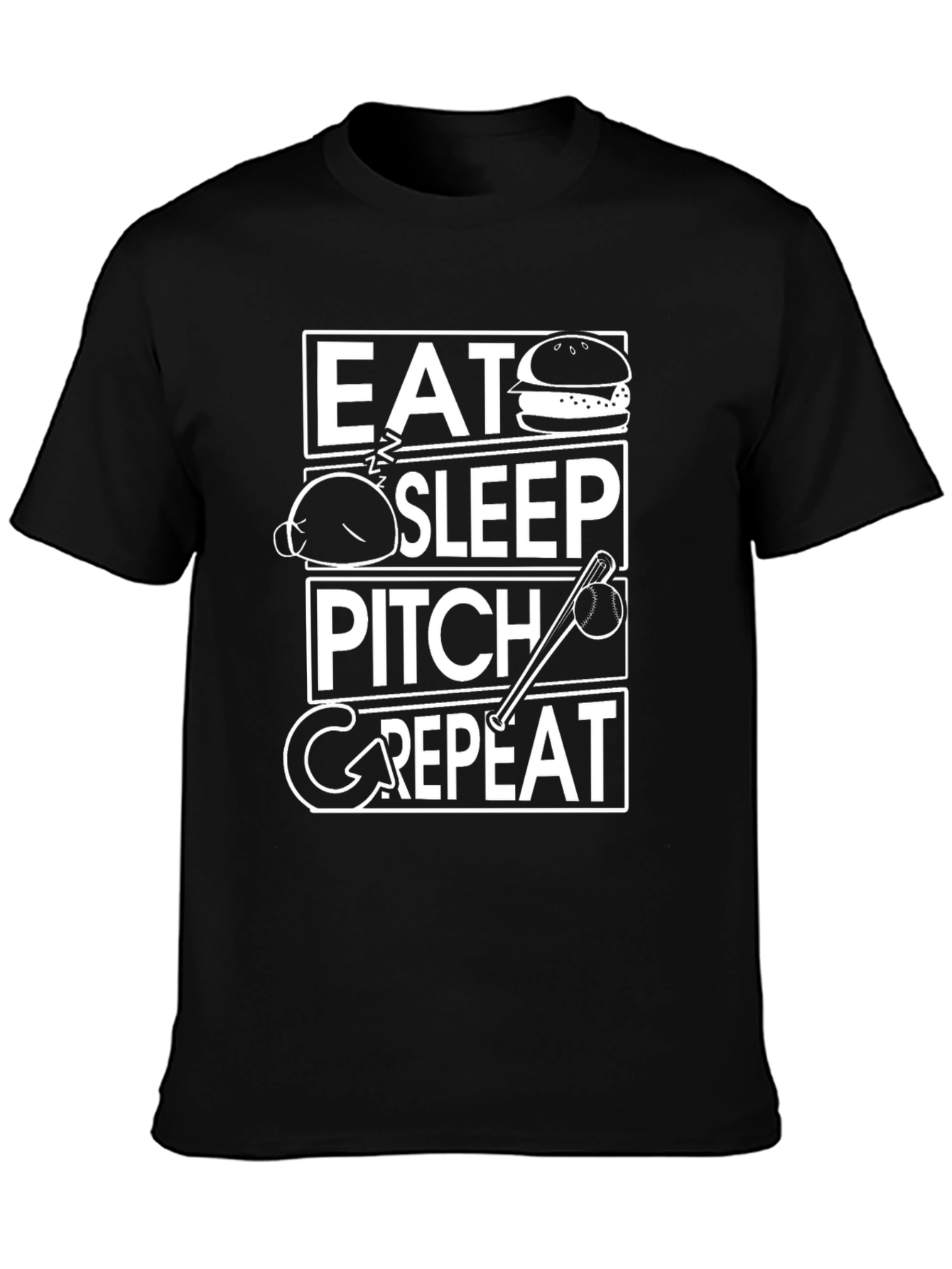 Eat Sleep Pitch Repeat T-Shirt - Baseball Lover Tee