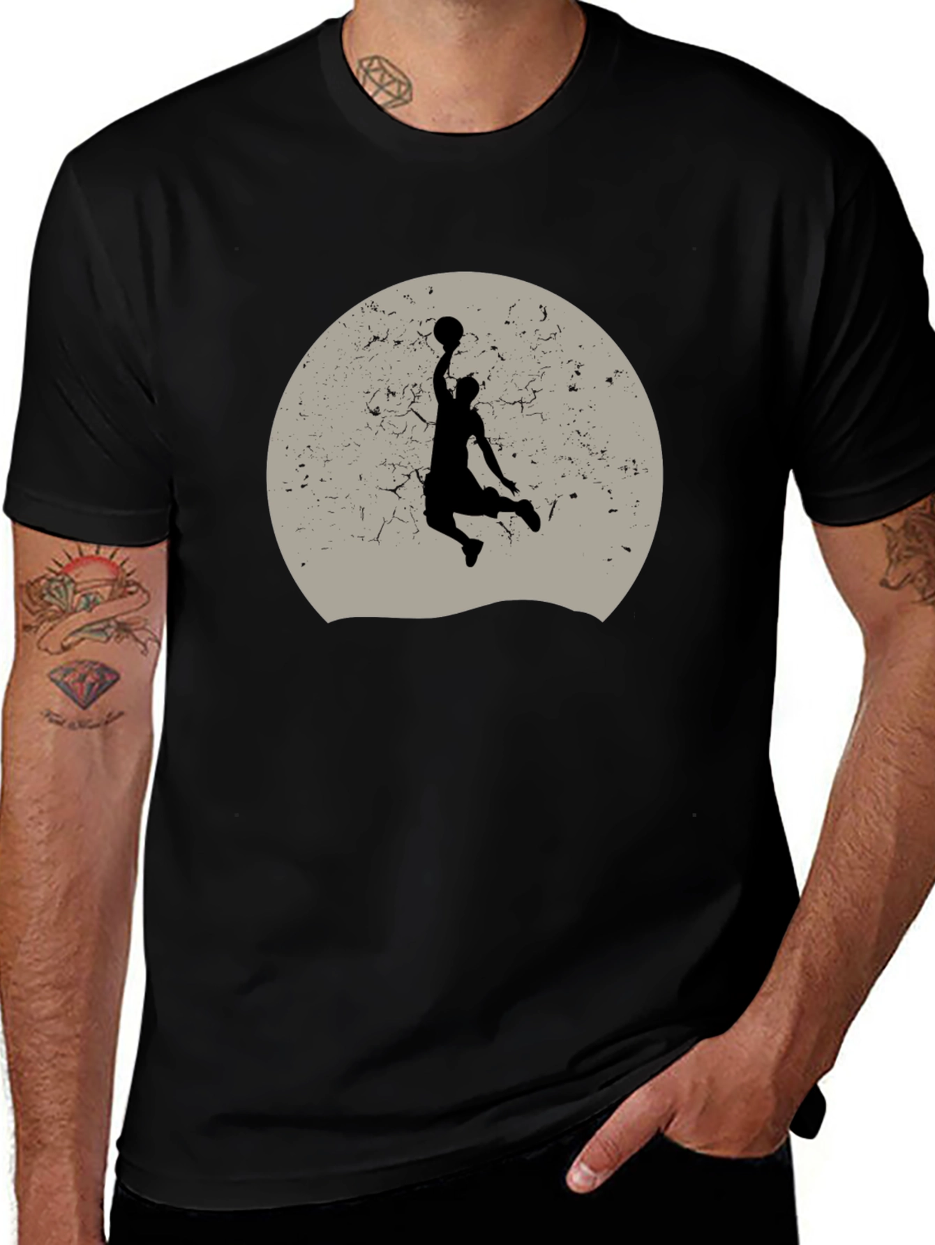 Basketball Silhouette Graphic T-Shirt - Black