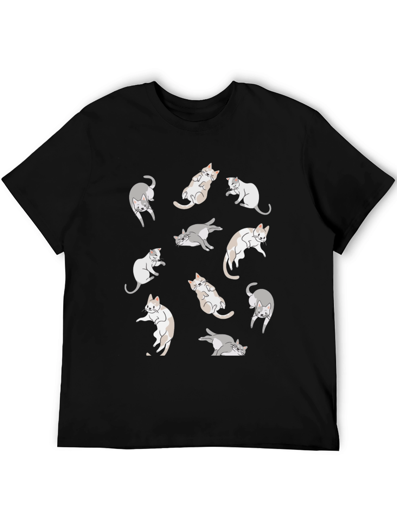 Cats Pattern T-Shirt - Black Casual Wear