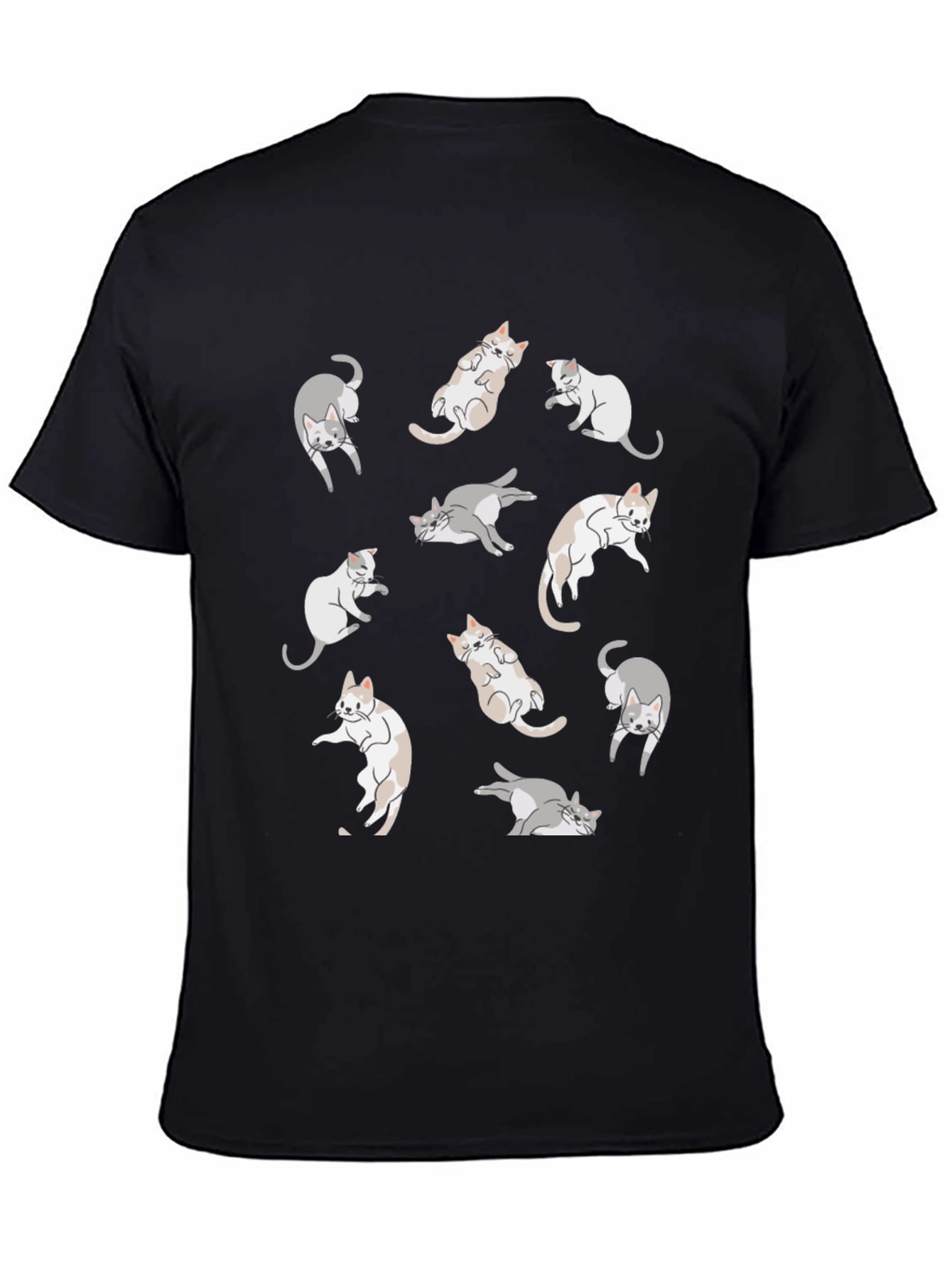 Cats Pattern T-Shirt - Black Casual Wear