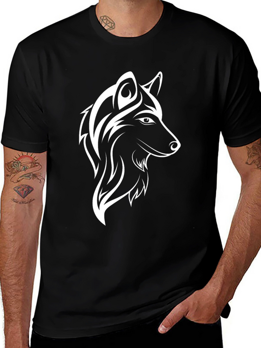Black T-Shirt with White Wolf Graphic