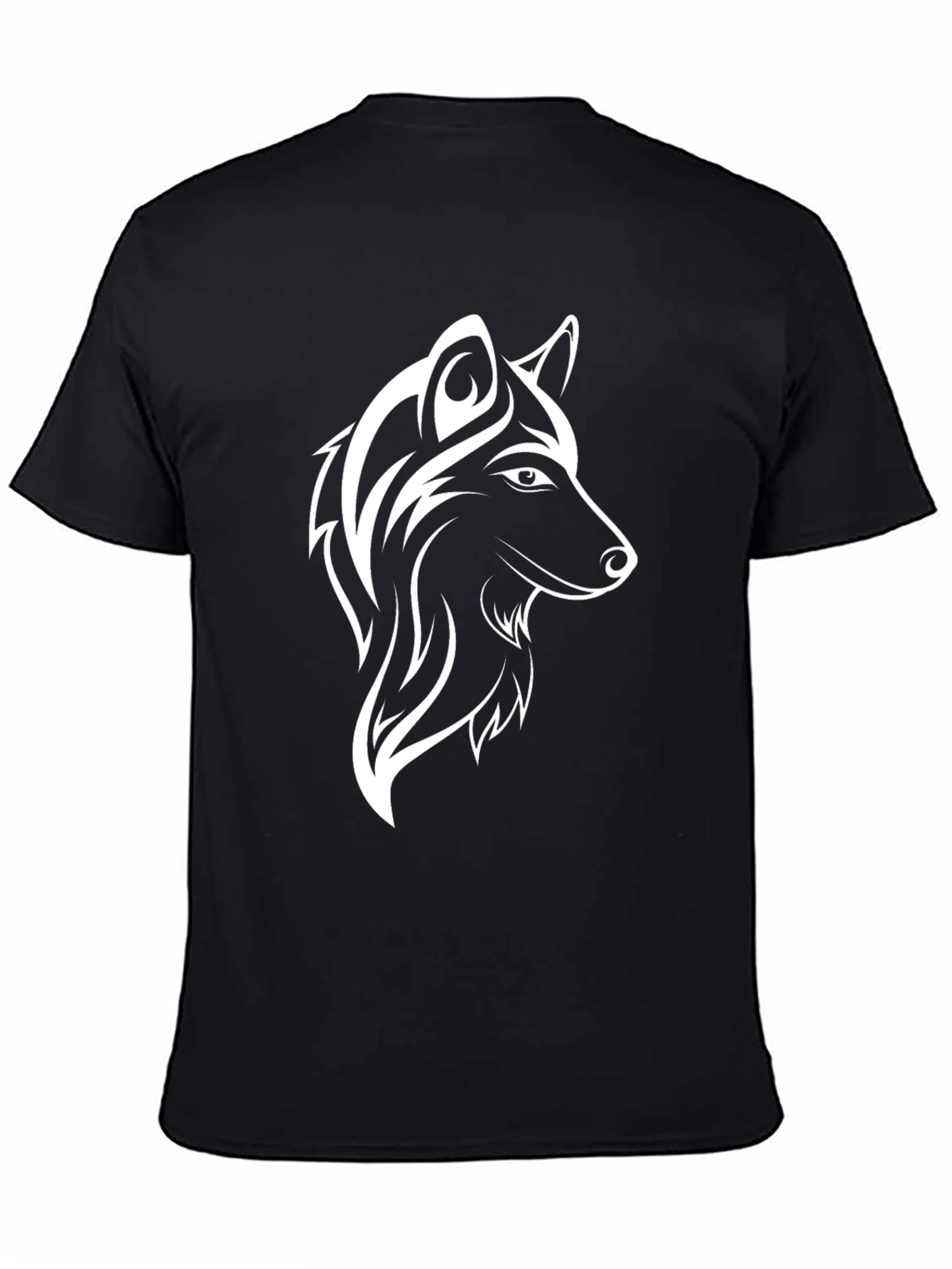 Black T-Shirt with White Wolf Graphic