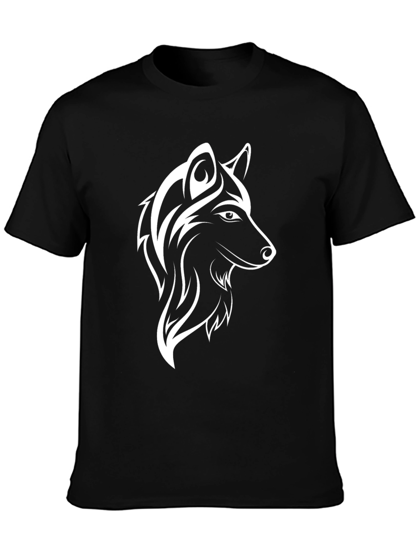 Black T-Shirt with White Wolf Graphic