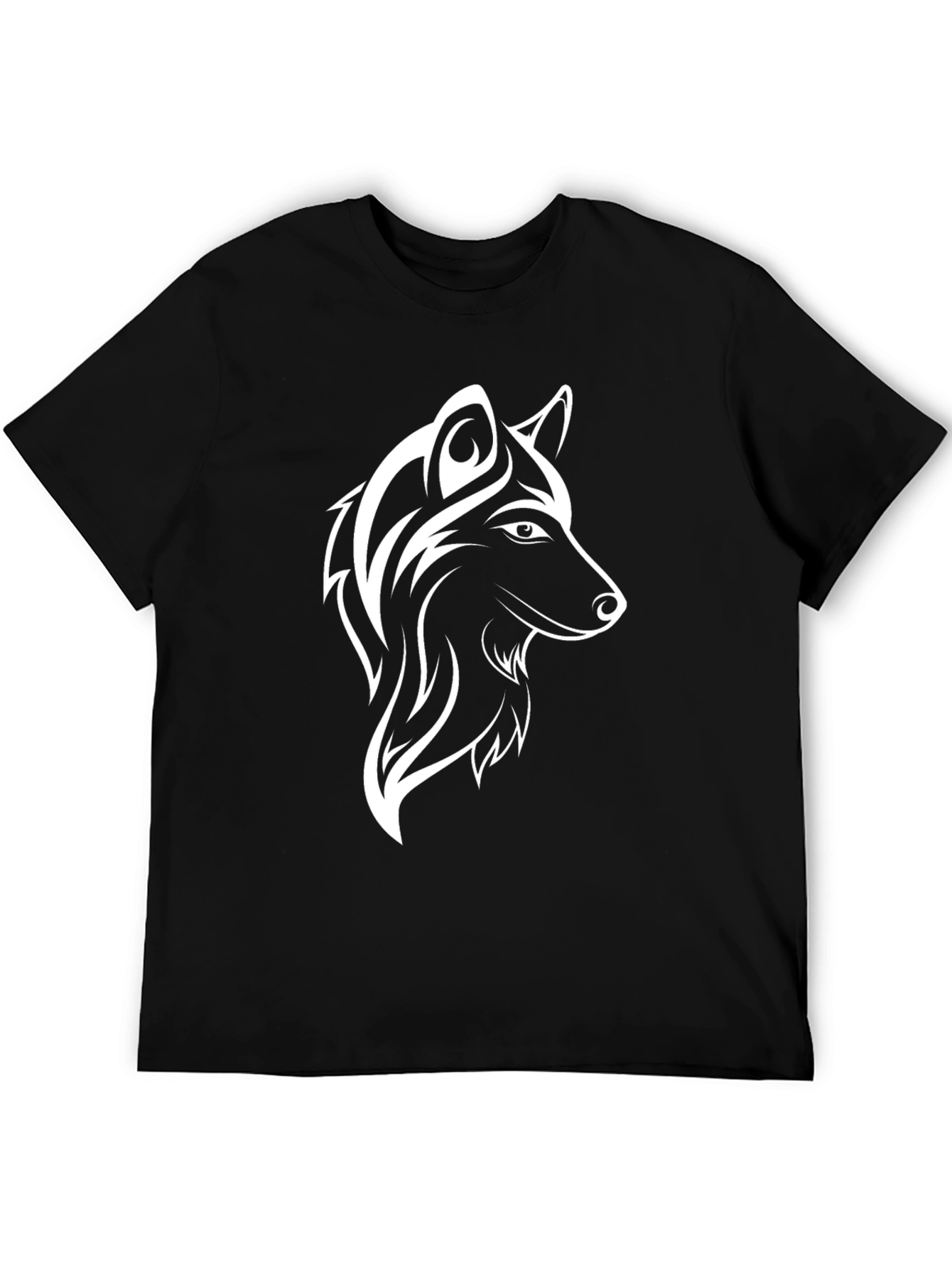 Black T-Shirt with White Wolf Graphic