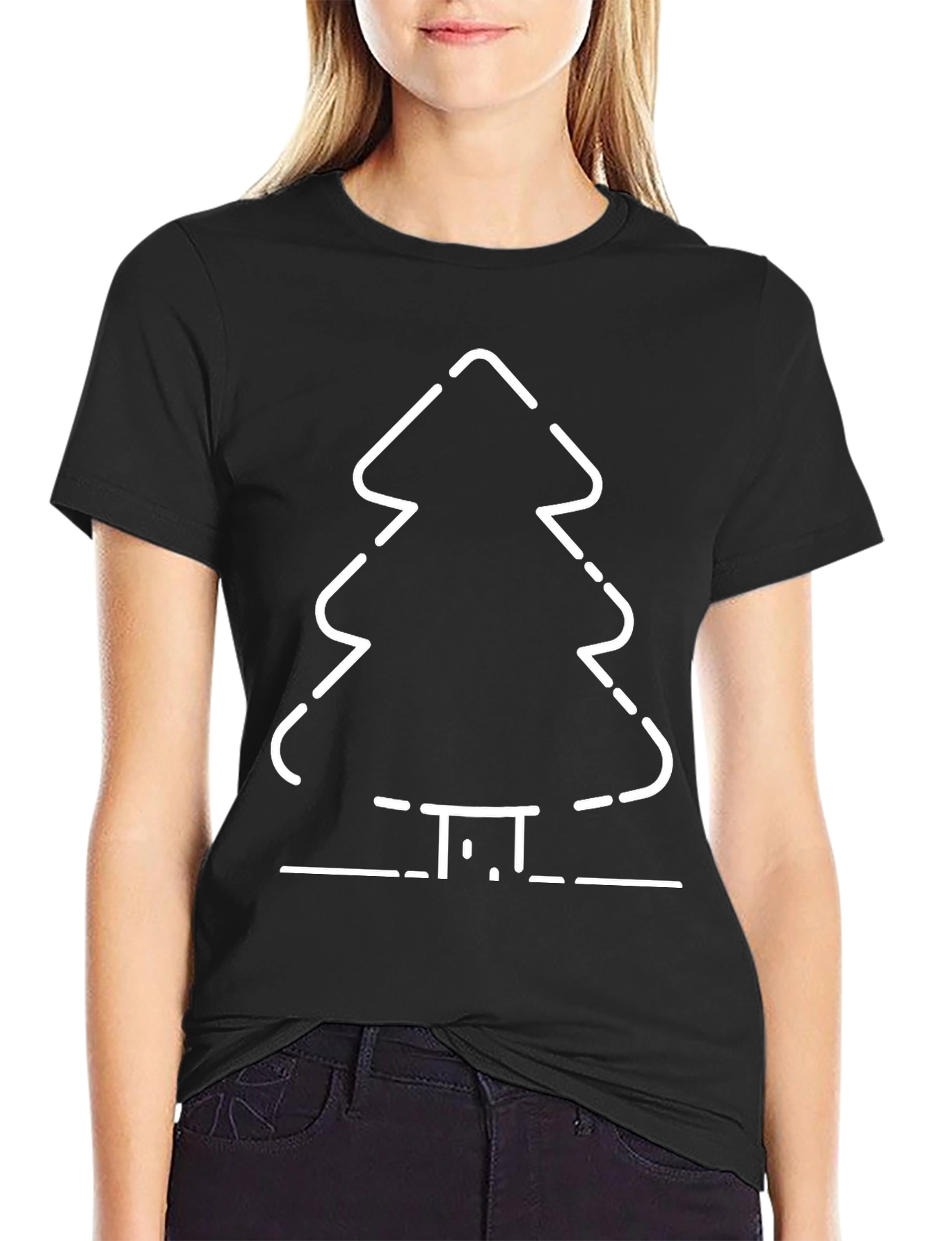 Minimalist Christmas Tree Graphic Tee - Black