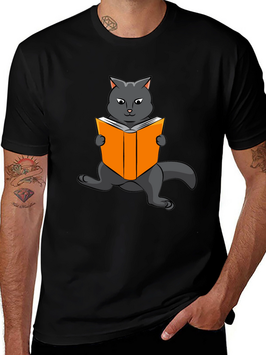 Cat Reading Book Graphic T-Shirt