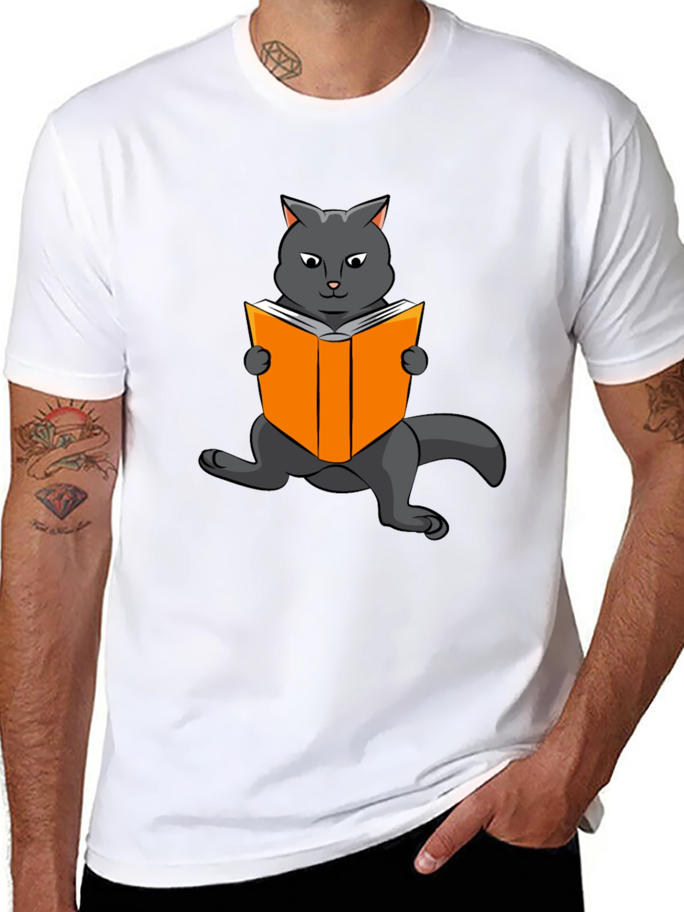 Cat Reading Book Graphic T-Shirt