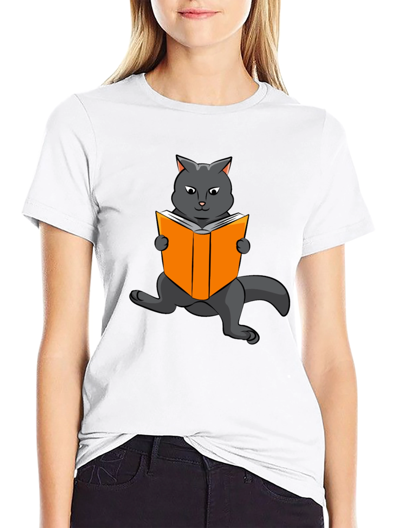 Cat Reading Book Graphic T-Shirt
