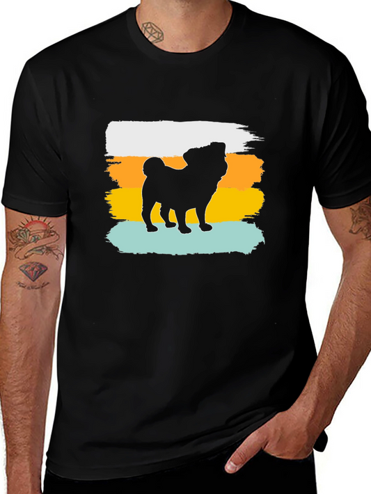Retro Pug Silhouette Graphic Tee - Black
