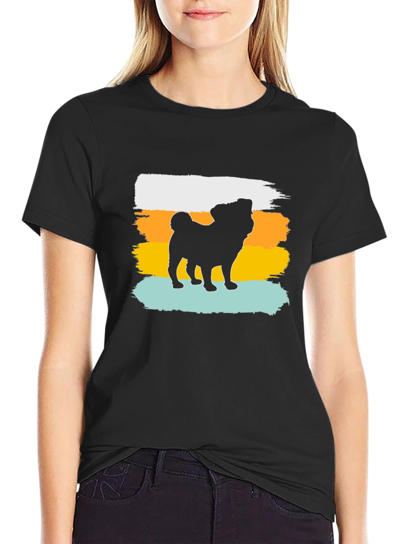 Retro Pug Silhouette Graphic Tee - Black