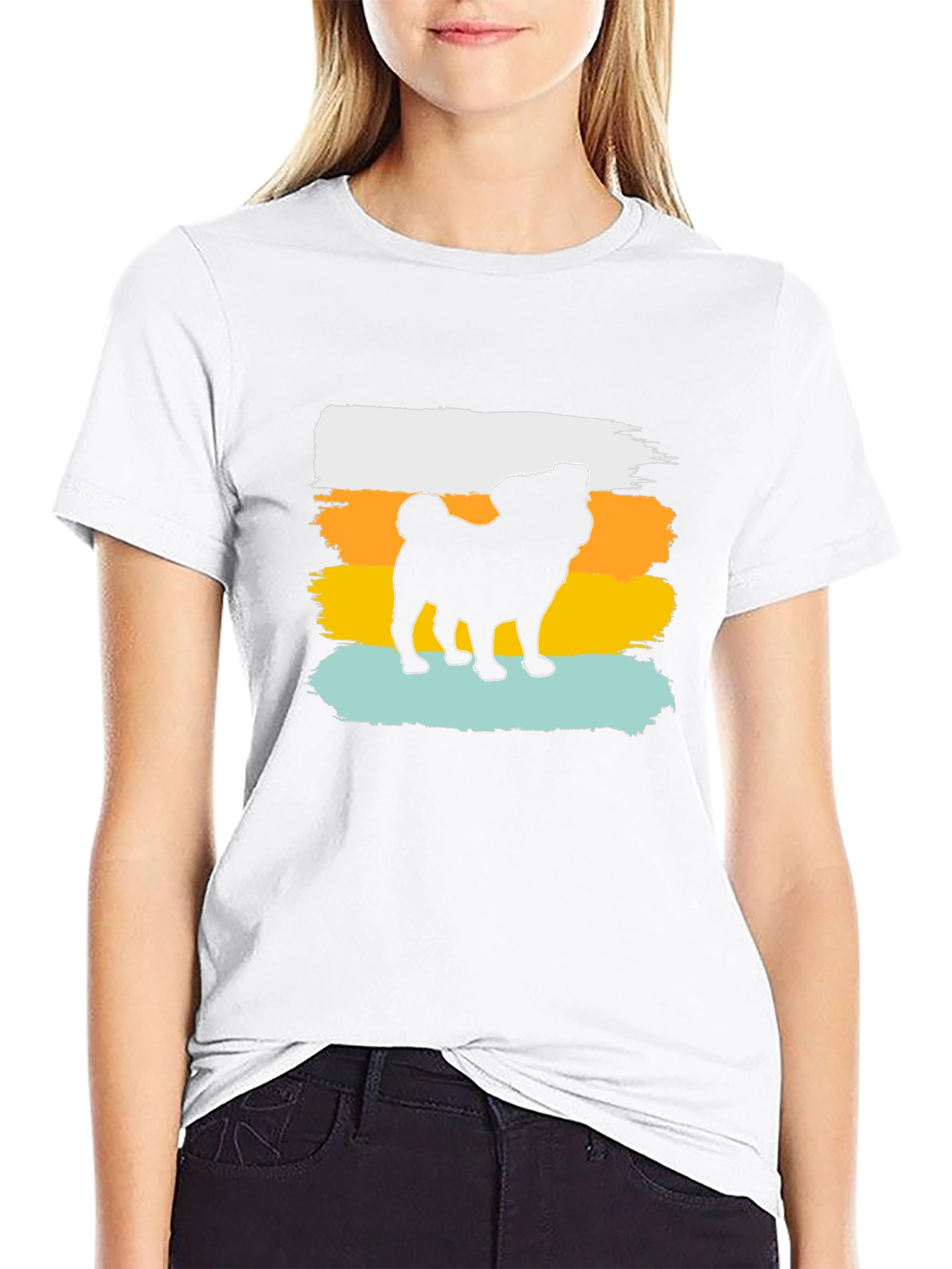 Retro Pug Silhouette Graphic Tee - Black