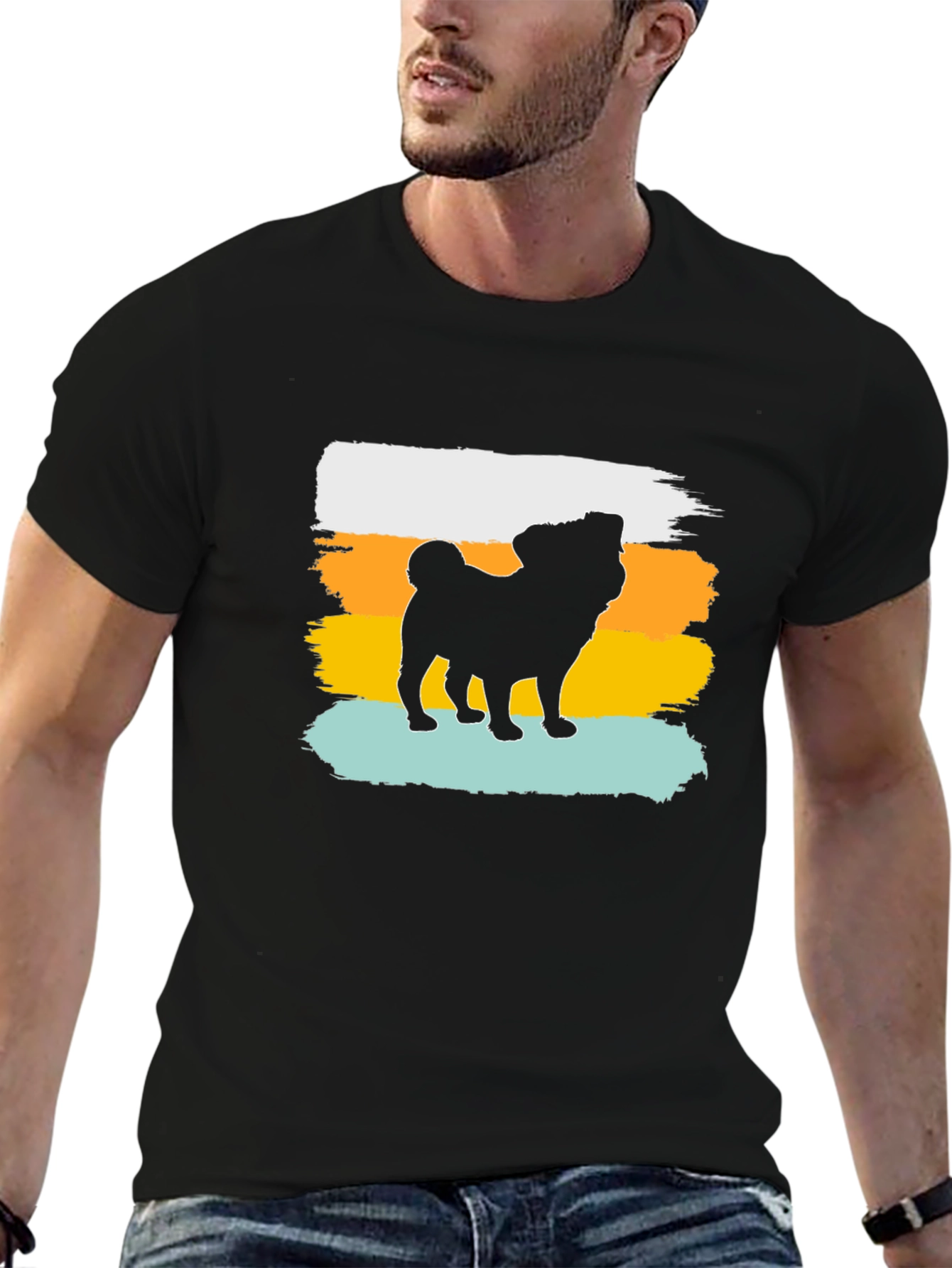 Retro Pug Silhouette Graphic Tee - Black