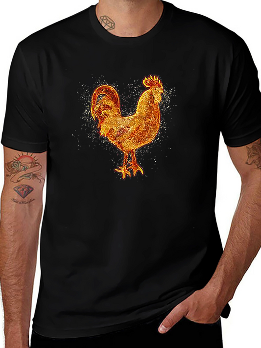 Fiery Rooster Graphic Tee - Black Cotton T-Shirt