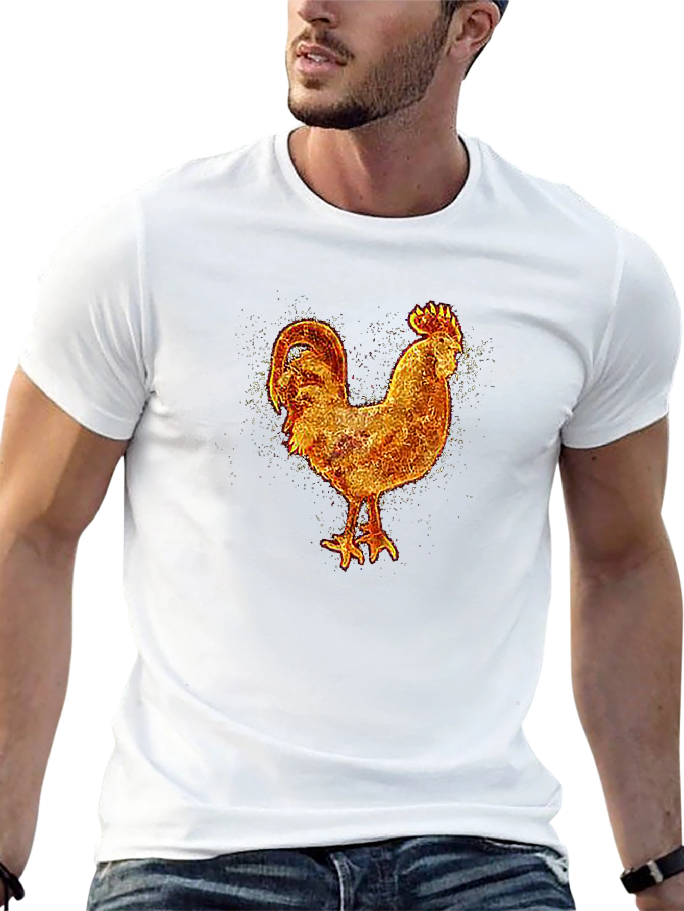 Fiery Rooster Graphic Tee - Black Cotton T-Shirt