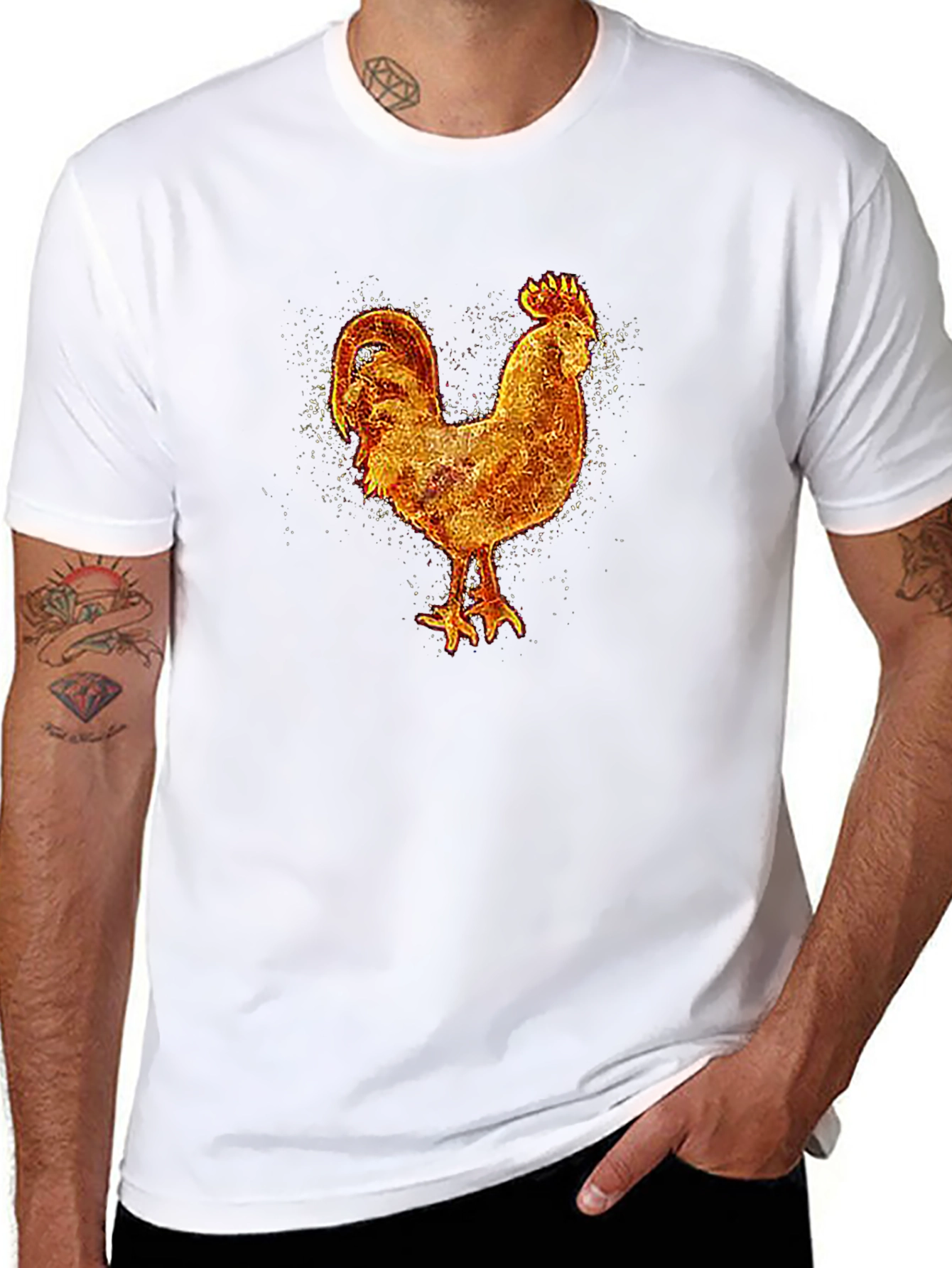 Fiery Rooster Graphic Tee - Black Cotton T-Shirt