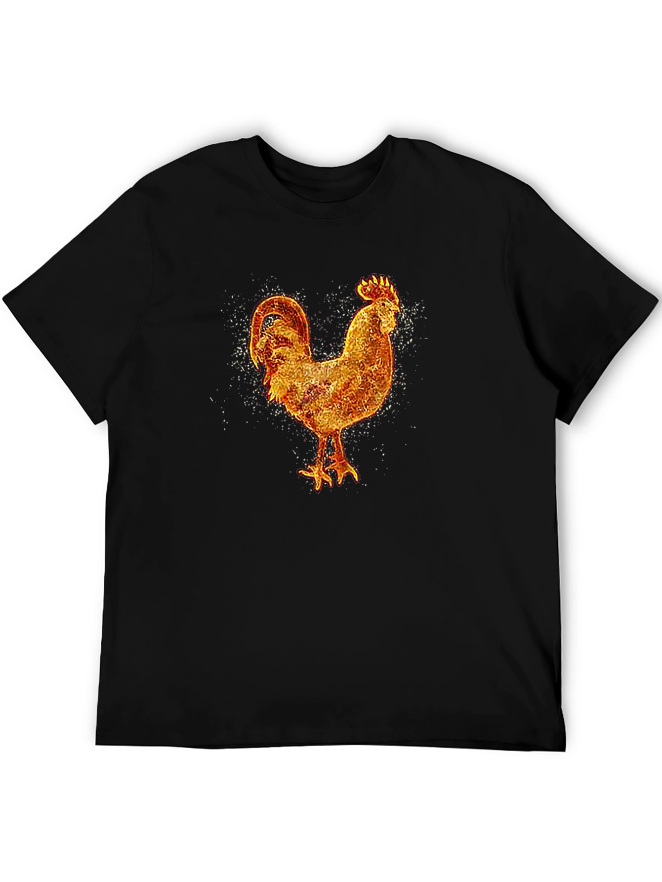 Fiery Rooster Graphic Tee - Black Cotton T-Shirt