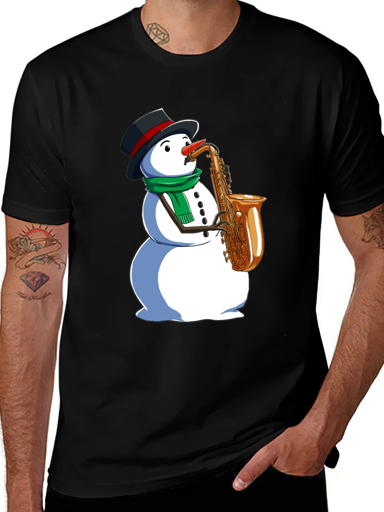 Snowman Saxophone Graphic Tee - Holiday Style