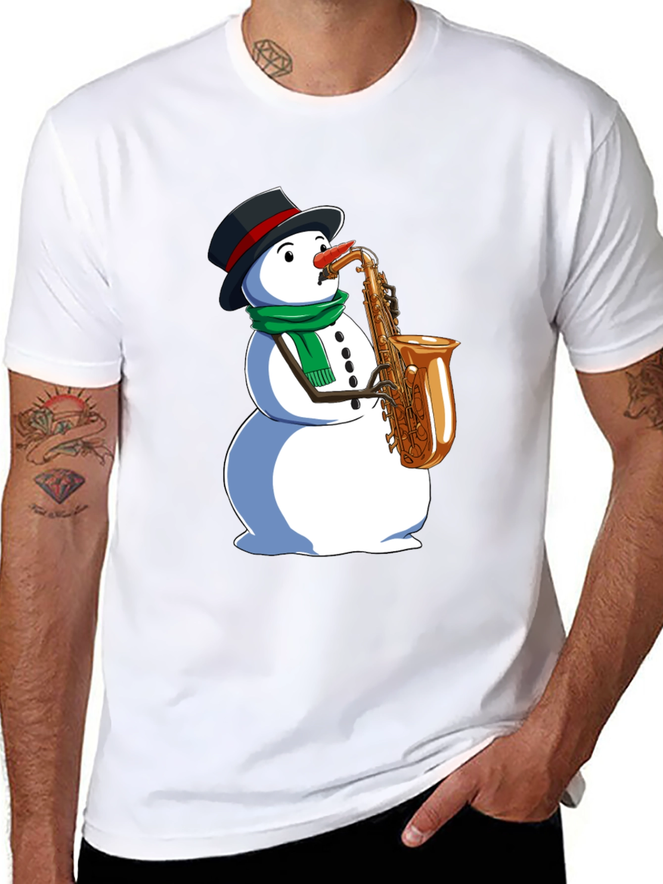 Snowman Saxophone Graphic Tee - Holiday Style