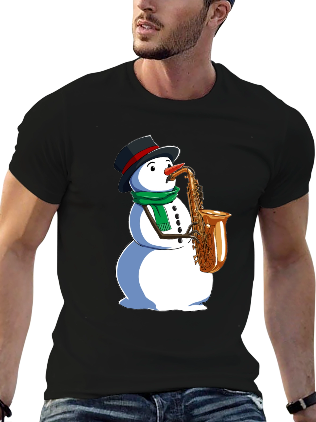 Snowman Saxophone Graphic Tee - Holiday Style