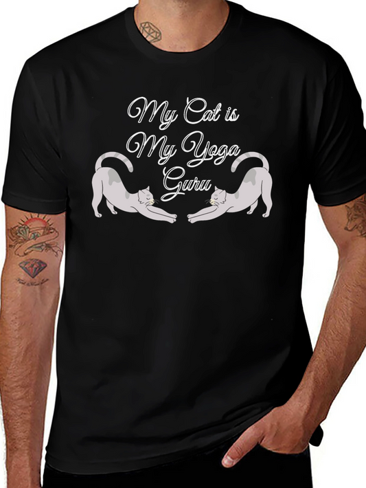 My Cat is My Yoga Guru Black T-Shirt