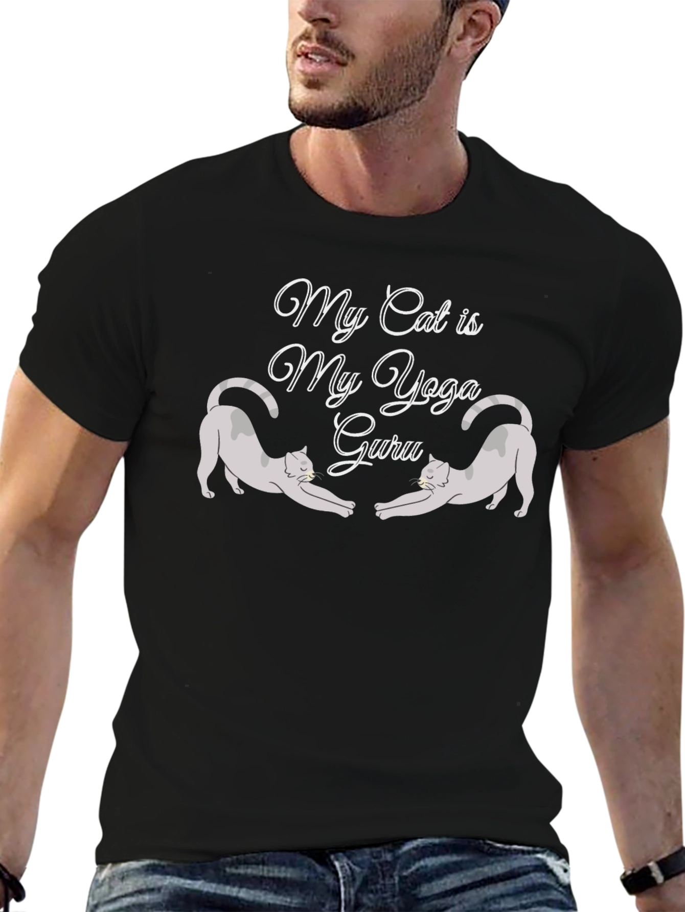 My Cat is My Yoga Guru Black T-Shirt