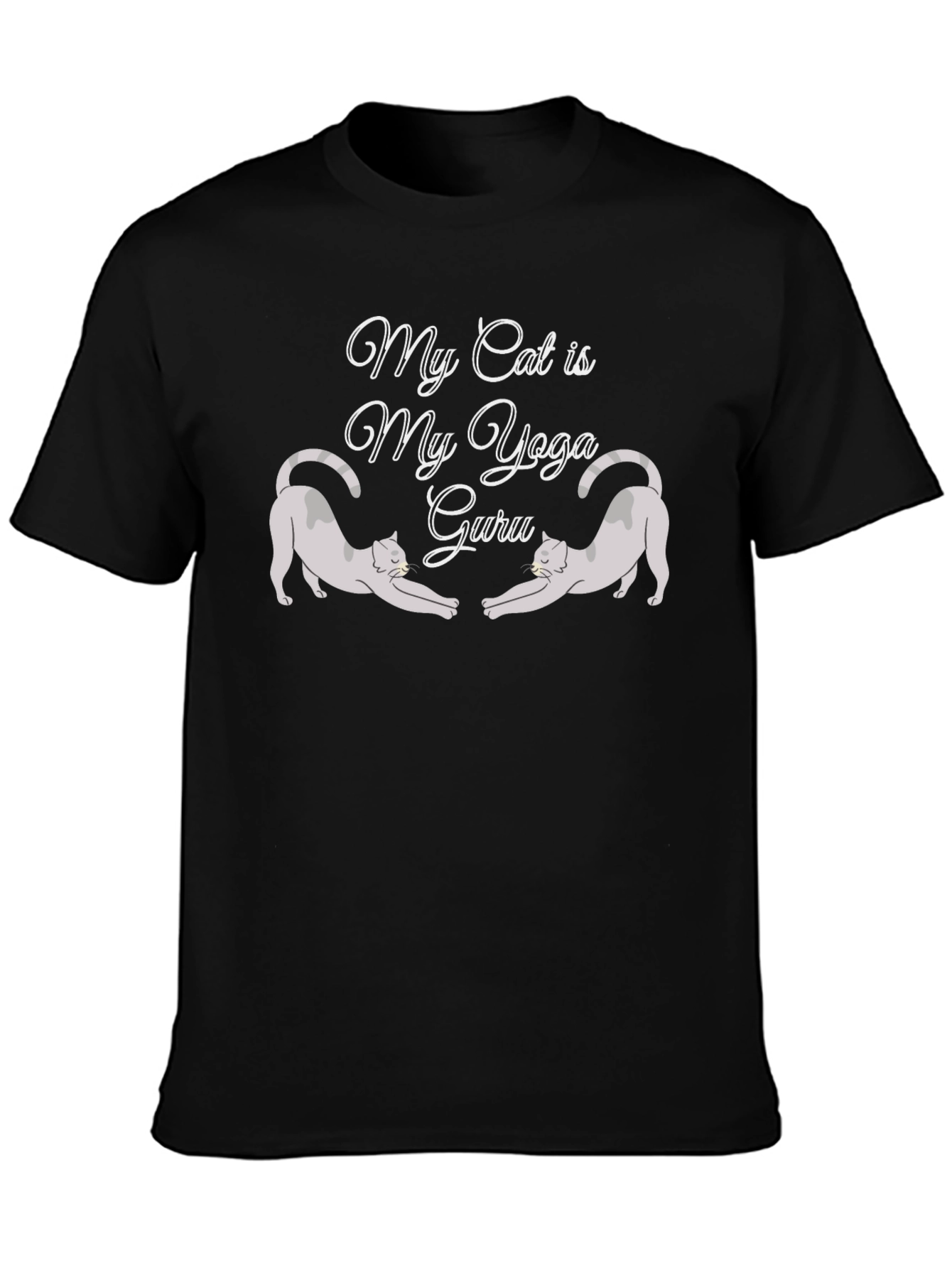 My Cat is My Yoga Guru Black T-Shirt